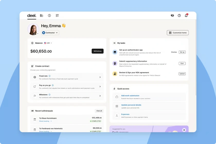 Deel platform dashboard 1